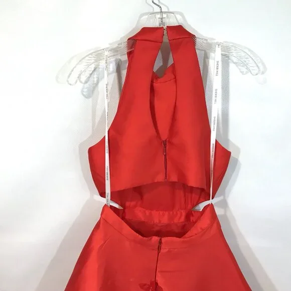 SHERRI HILL Formal Dress Sleeveless A-Line Gown Flower Petal Appliques Red Sz 2 - Picture 6 of 14